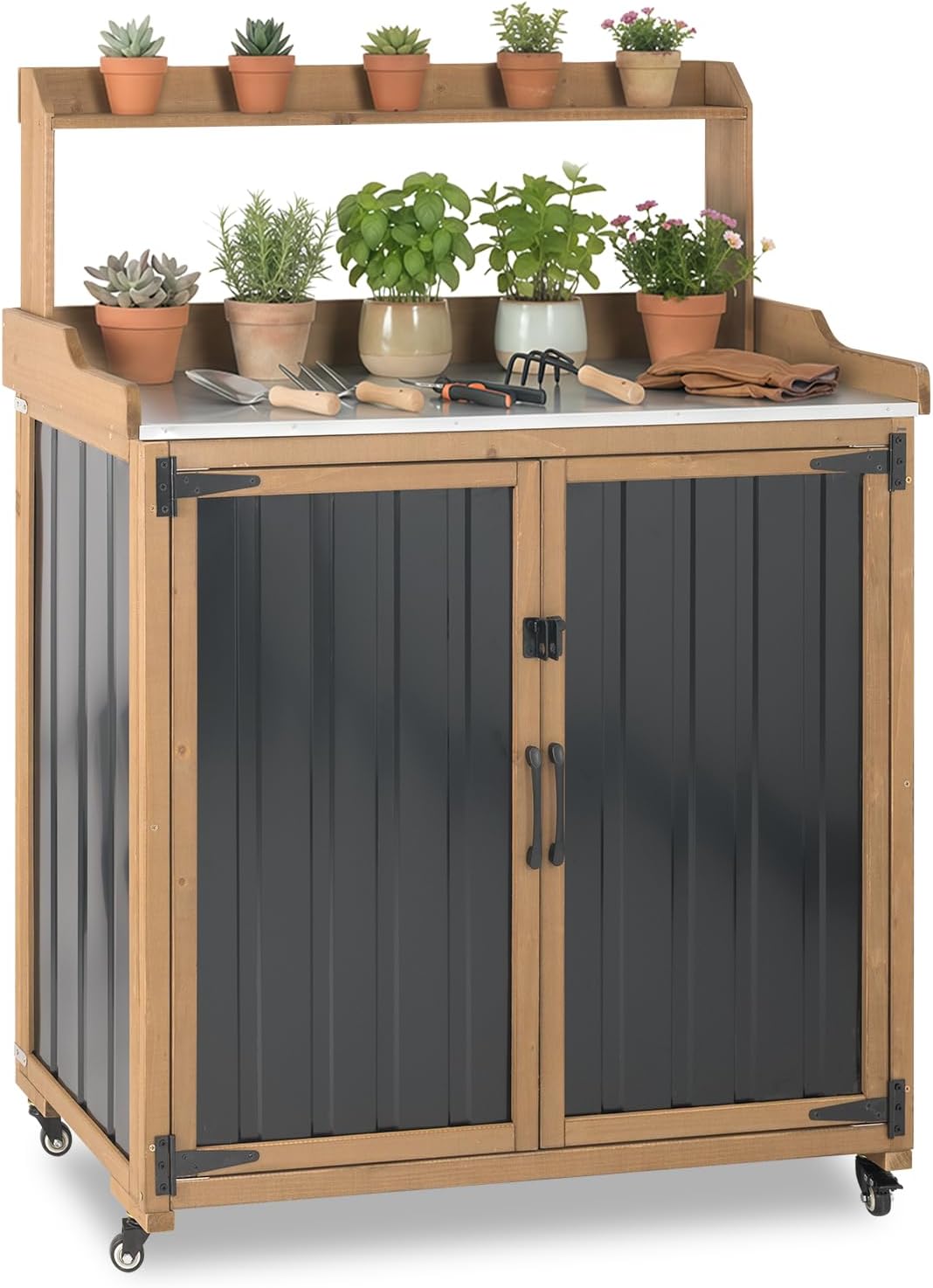 Garden Bench Metal - Tavolo da Giardinaggio con Armadietto Portaoggetti