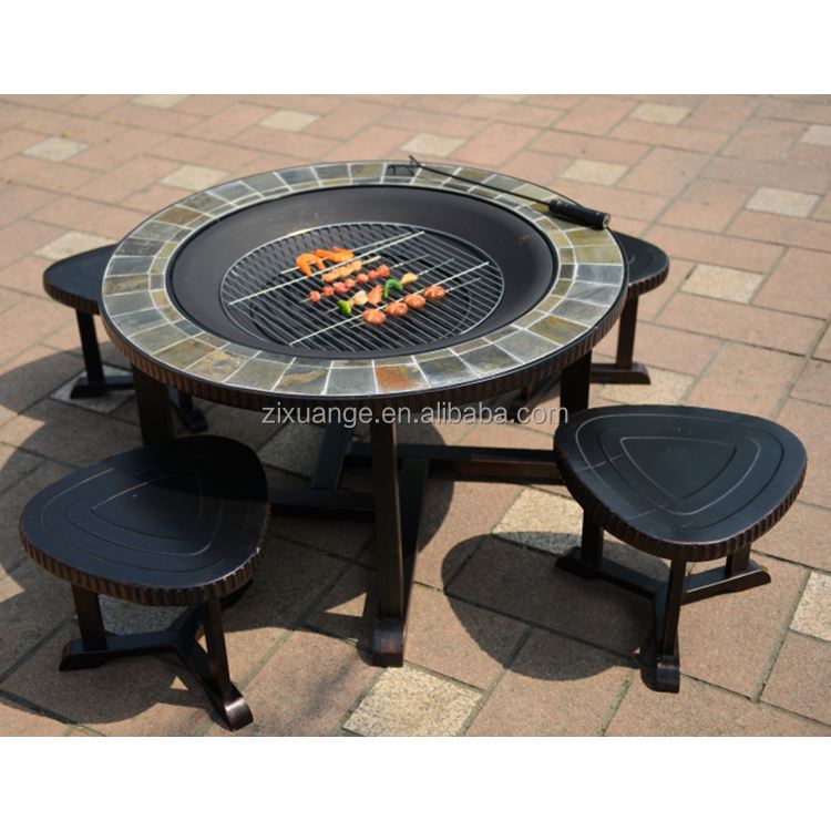 Outdoor Furniture With Fire Pit Table - Set Tavolo Barbecue da Esterno in