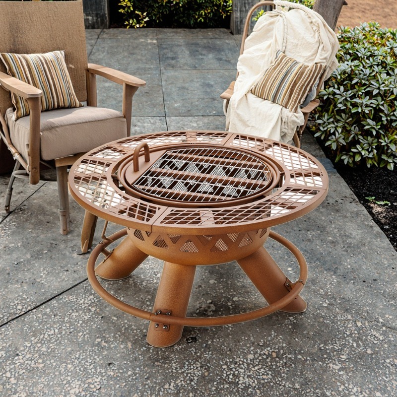 Outdoor Furniture With Fire Pit Table - Set Barbecue e Braciere Moderno 2026