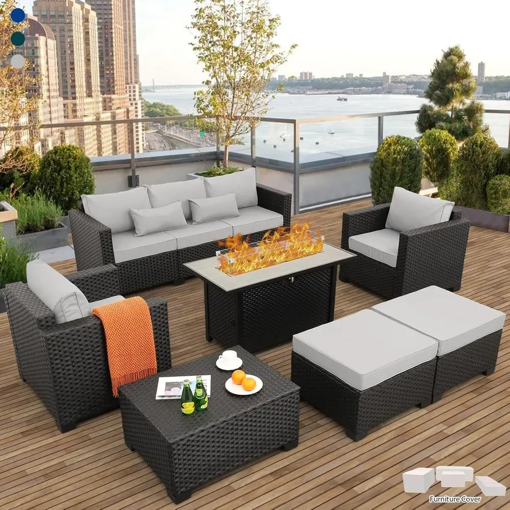 Outdoor Furniture With Fire Pit Table - Set di Mobili da Esterno 45