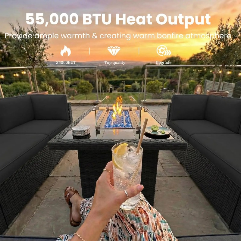 Set Divano Sezionale in Vimini - Outdoor Furniture With Fire Pit Table recensione e prezzo