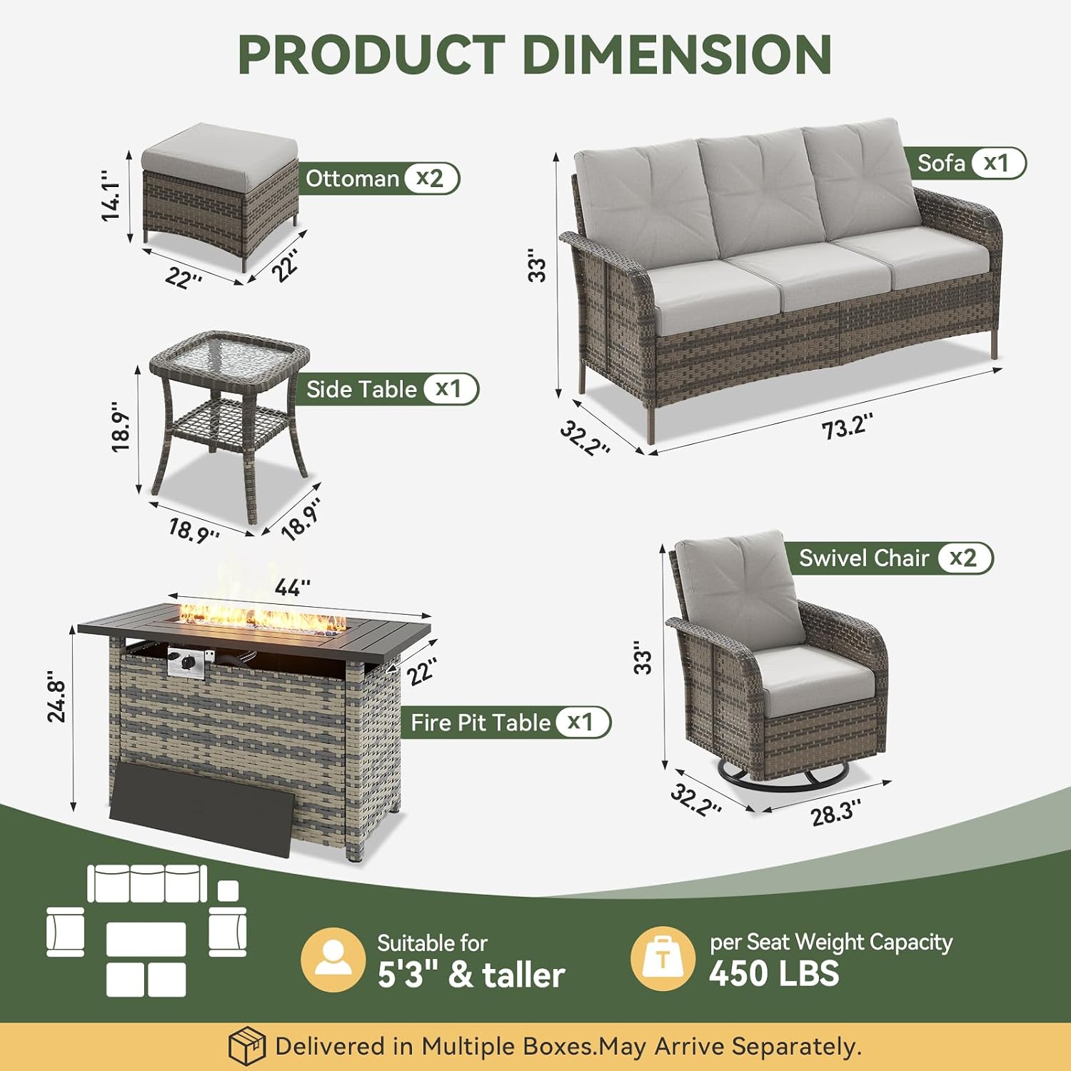 Set da Patio in Vimini a 7 Pez - Outdoor Furniture With Fire Pit Table recensione e prezzo