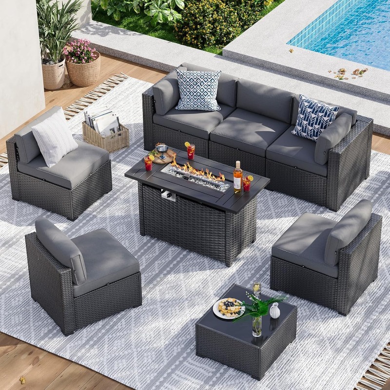 Set di Mobili da Patio Aoxun 8 - Outdoor Furniture With Fire Pit Table recensione e prezzo