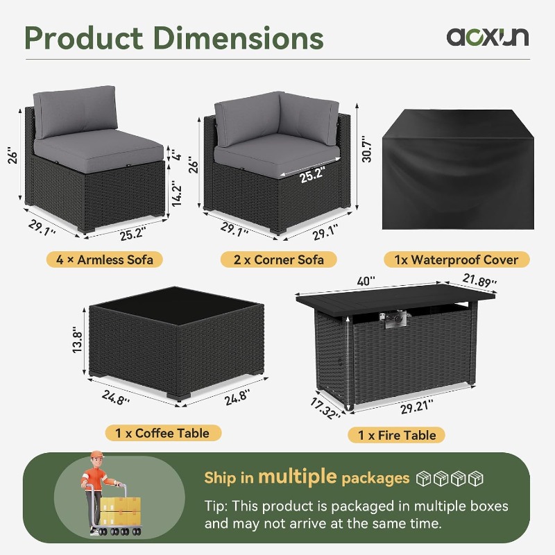 Set di Mobili da Patio Aoxun 8 - Outdoor Furniture With Fire Pit Table recensione e prezzo